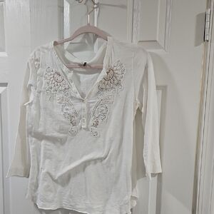 Anthropologie Cream Embroidered Blouse